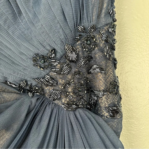 Tadashi Shoji Navy Blue Sleeveless Gown with Sequins Lace and Slit Size 12 - Picture 7 of 14